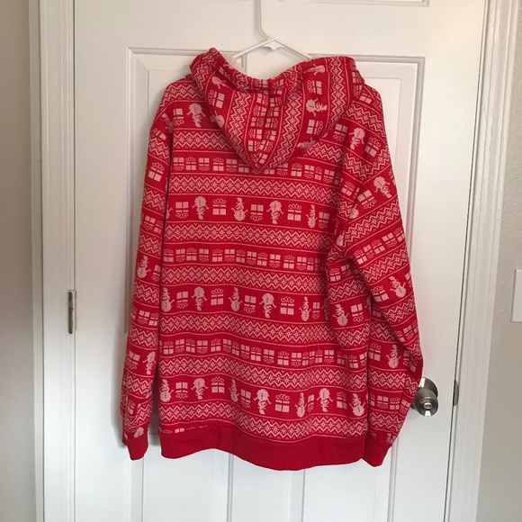 Christmas ADTN Sherpa Lined Festive Print Oversized Hoodie Size XL Red White - Picture 2 of 6